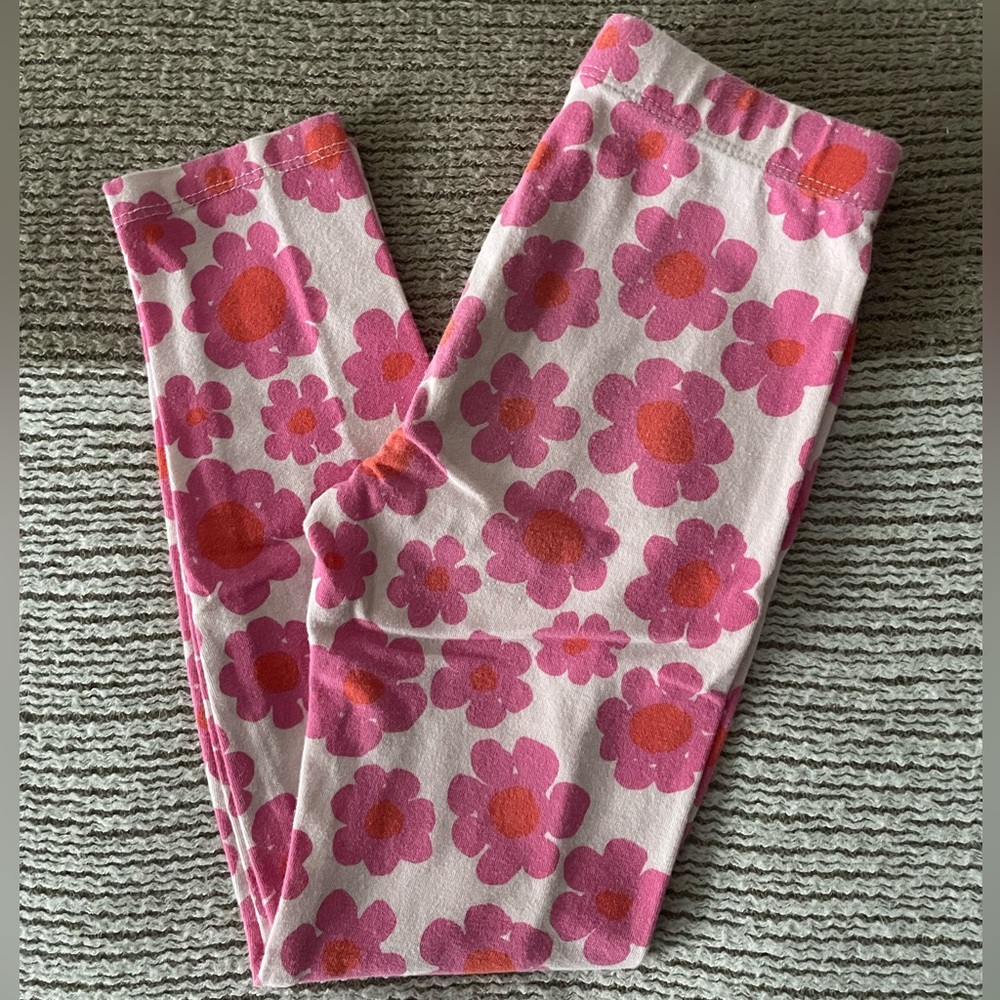 Loved, Cat & Jack Kids Pink and Flower Print Cotton Leggings Size XS 4-5yrs